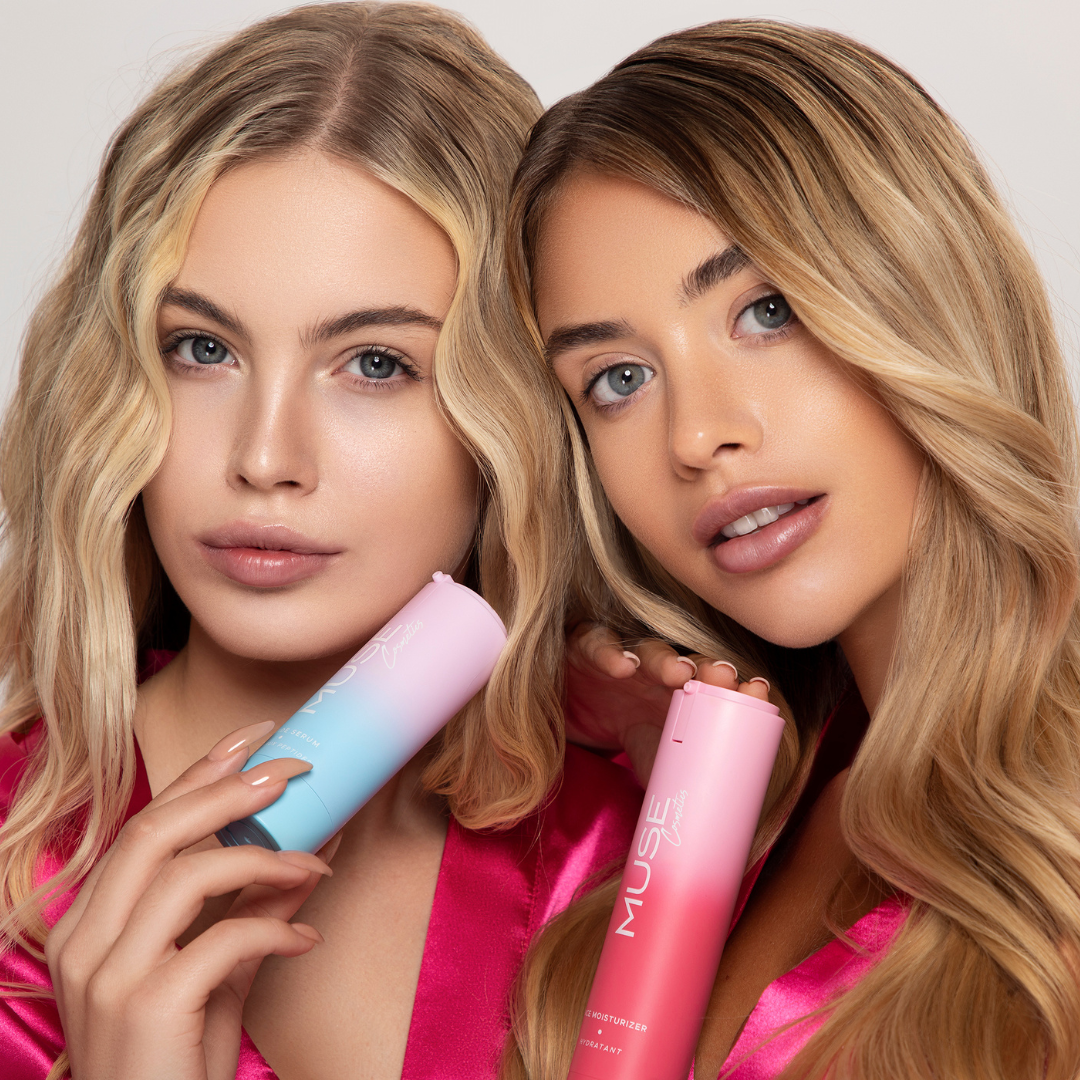 MUSE Peptide Serum packaging with models