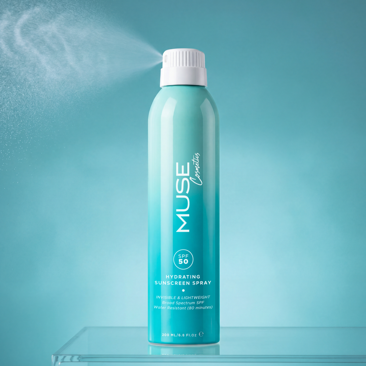 Fine mist from the MUSE SPF 50 sunscreen spray